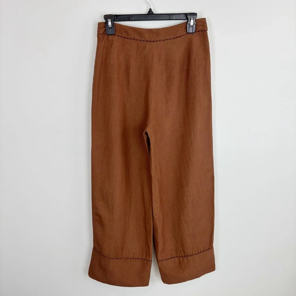 SIMKHAI Colley Cropped Straight Leg Pant in Bronze Size S